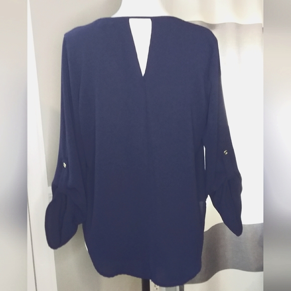 Papermoon Stitch Fix Sz LP Navy Keyhole Opening Back 3/4 Sleeve - Picture 4 of 8